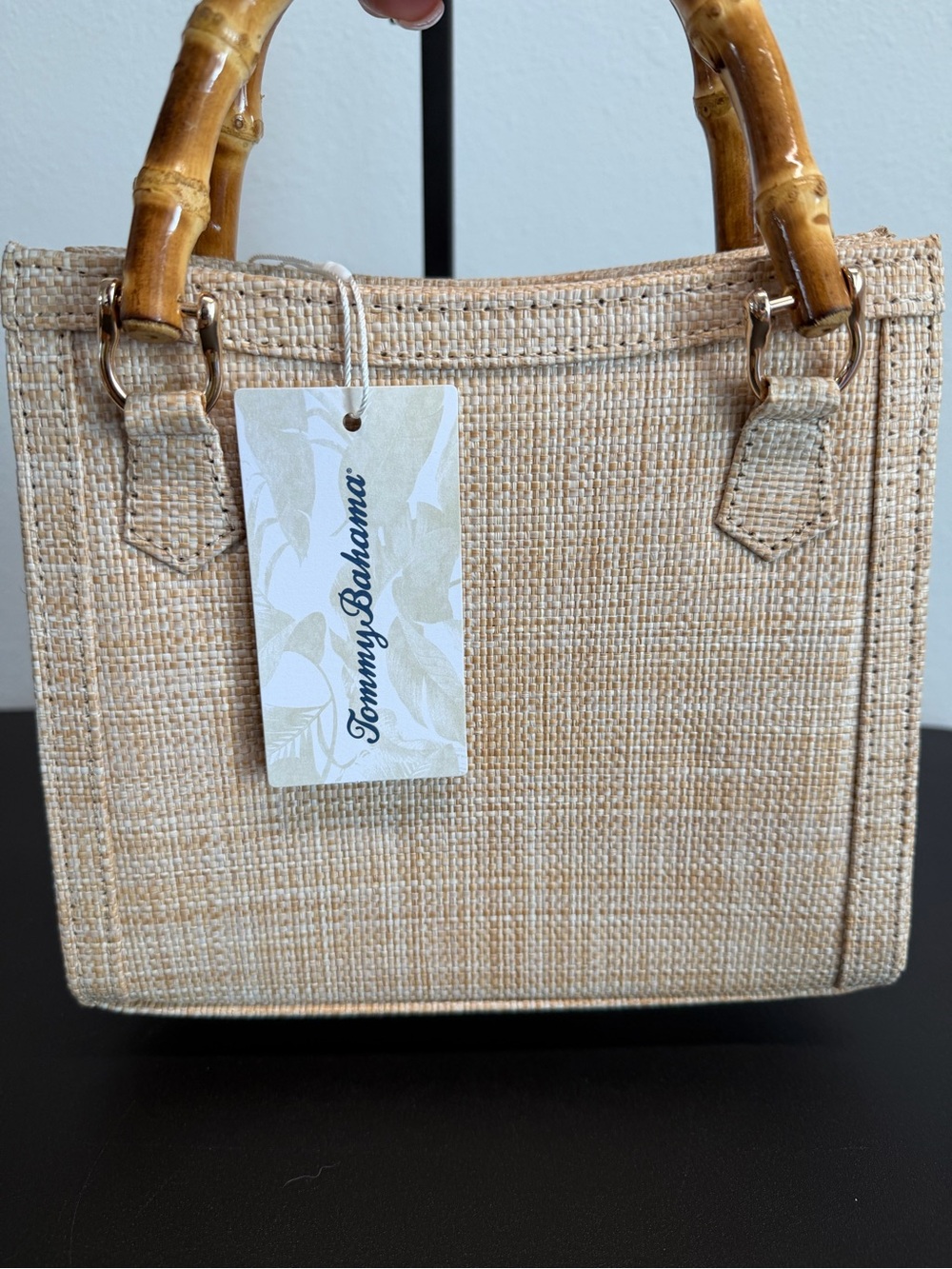 Tommy Bahama | Natural Woven Textured Faux Bamboo Handle Mini Tote w/Crossbody - Picture 5 of 8